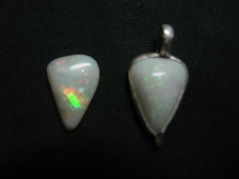 Two white firey opals
