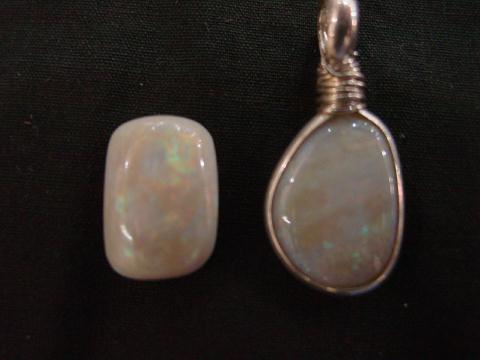Two bright multicolor Mintabie Opals, one set in Sterling Silver